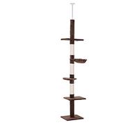 Pawhut Arbre à chat du sol au plafond Poteau à griffer 40×34×230-260cm 5 niveaux d'activités Marron