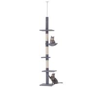 PawHut Arbre Chat du Sol au Plafond Poteau à griffer L40 x l 34 x H 230-260 cm 5 Niveaux d'activités Gris