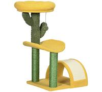 PawHut Arbre Grattoir pour chat 72 cm Tour pour chat Centre d'activités pour chatons avec lit Poteau en sisal Grattoir incurvé et boule suspendue 40 x 35 x 72 cm Jaune