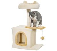 PawHut Arbre griffoir pour chats avec perchoir et maison, tour pour chats en aggloméré, peluche, coton PP et Sisal, 40 x 30 x 72 cm, beige et jaune