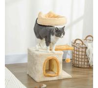 PawHut Arbre griffoir pour chats avec perchoir et maisonnette, en bois, peluche et sisal, 40x30x72 cm, Beige et Jaune