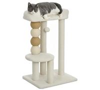 PawHut Arbre griffoir pour chats Hauteur 76 cm Arbre à chat Tour pour chats avec revêtement en mouton, plateformes boule suspendue et poteau en jute beige