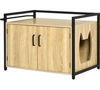 PawHut Armoire à chat pour bac à litière Table d'appoint Maison pour chat Armoire naturelle 82,3 x 51 x 54 cm
