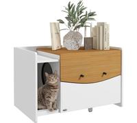 PawHut armoire à litière pour chat, armoire à litière avec placard coulissant, tapis collecteur de litière, maison pour chats d'intérieur, 78 x 50 x 51 cm, chêne
