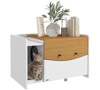 PawHut Armoire à litière pour Chat, Armoire à litière avec Placard Coulissant, Tapis récupérateur de litière, Maison pour Chats d'intérieur, 78 x 50 x 51 cm, chêne