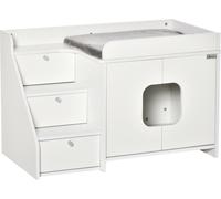 PawHut armoire à litière pour chat litière pour chat avec 3 marches d'escalier maison de chat cavernes armoire pour lit de chat avec ouverture de porte blanc 90 x 48 x 59 cm