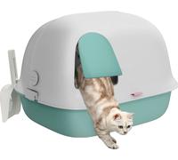 PawHut bac à litière avec couvercle, litière avec tamis, porte, pelle, maison de toilette fermée pour petit chat de moins de 3,5 kg, intérieur, plastique, vert