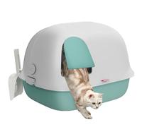 PawHut bac à litière avec Couvercle, litière avec Tamis, Porte, Pelle, Maison de Toilette fermée pour Petit Chat de Moins de 3,5 kg, intérieur, Plastique, Vert