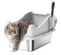 PawHut Bac à litière en Acier Inoxydable, Maison de Toilette pour Chat, Bords Hauts, Nettoyage Facile, Anti-Dispersion, Pelle en métal, idéal pour Les Chatons, 43,1 x 33,2 x 25,4 cm, Gris