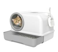 PawHut Bac à litière fermé XL en PP, Maison de Toilette pour Grand Chat, Nettoyage Facile avec Couvercle et Pelle, Sacs Filtrants, 59 x 39,5 x 39,5 cm, Gris Clair