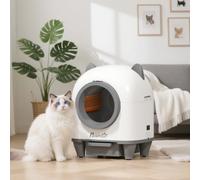 PawHut Bac à litière pour chat autonettoyant 80L, bac à litière automatique contrôle app, anti-pinch, 55,5 x 51 x 60 cm, blanc