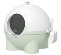 PawHut Bac à litière pour Chat Maison de Toilette 53x51x48 cm Vert et Blanc | Design Bicolore, Porte Battante, Couvercle Amovible, Pelle Fournis