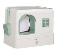 PawHut Bac à litière pour Chat Maison de Toilette avec Pelle et 2 désodorisants Inclus Plateau Coulissant dim. 40 x 50 x 40 cm - Blanc