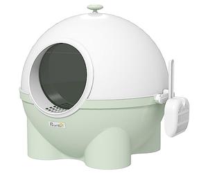PawHut Bac à litière pour Chat Maison de Toilette Design Bicolore avec Porte battante + Couvercle Amovible + Pelle fournis 53 x 51 x 48 cm Vert et Blanc