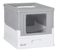 PawHut Bac à litière pour Chat Maison de Toilette fermé Pliable Double Porte battante et supérieure + Pelle + tiroir à litière Nettoyage Facile - 47,5 x 35,5 x 36,7 cm Gris Blanc