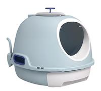 Maison de toilette portable pour chat tiroir à litière coulissant porte battante lucarne + pelle fournis dim. 47L x 55l x 44H cm bleu G