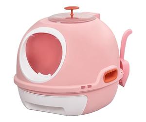 PawHut Bac à litière pour Chat Maison de Toilette Portable pour Chat tiroir à litière Coulissant Porte battante Lucarne + Pelle fournis dim. 47L x 55l x 44H cm Rose