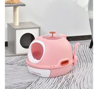 PawHut Bac à litière pour chat maison de toilette portable tiroir à litière coulissant porte battante lucarne + pelle fournis rose