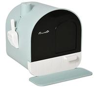 PawHut Bac à litière pour Chat Maison de Toilette pour Chat avec Porte battante, Pelle et Filtre Inclus dim. 43L x 44l x 47H cm