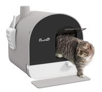 Maison de toilette bac à litière pour chat avec porte battante, pelle et filtre inclus dim. 43L x 44l x 47H cm PP gris