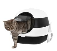 Maison de toilette pliable - bac à litière chat avec porte battante, pelle et filtre inclus - ABS PP blanc noir G