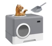 PawHut Bac à litière pour Chat Maison de Toilette litière à Chat Double Porte battante et supérieure + Pelle fournis - 52 x 41 x 38,5 cm - Gris