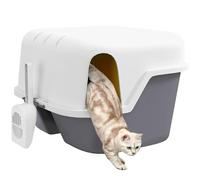 PawHut Bac à litière pour Chat Semi-fermé, Maison de Toilette pour Chat avec Couvercle supérieur verrouillable et ouvrable, Pelle, Porte, 50 x 50 x 39 cm, crème