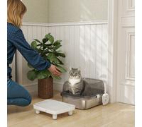 PawHut Bac à Litière pour Chats Couvert avec Bac en Acier Inoxydable Bords Hauts Pelle Marche et Zone pour Chute de Litière Gris