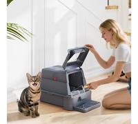 PawHut Bac à litière pour chats XL en acier inoxydable avec couvercle rabattable 180° Parois hautes Pédale Pelle Gris foncé