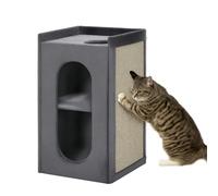 PawHut Baril à gratter 2 cachettes Chats jusqu'à 6kg 81cm Gris foncé | Baril à chat, arbre à gratter avec planche à gratter, tour à chat avec 2 niveaux