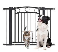 PawHut Barrière de protection de porte, pour chien, 76-104 x 77 cm, sans perçage, verrouillable, avec porte bidirectionnelle, ouverture d'une seule main, pour tous les grands chiens, en acier, noire