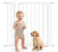 PawHut Barrière de protection, pour escalier, pour chien, sans perçage, 76-89 x 76 cm, avec extension, fermeture automatique, ouverture à une main, pour enfants, cuisine, escalier, blanche