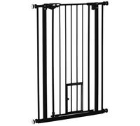 Barrière De Sécurité Animaux - Longueur Réglable Dim. 74-80 Cm - Porte Double Verrouillage, Ouverture Double Sens, Petite Porte -Sans Perçage - Acier Plastique Noir