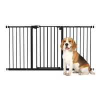 PawHut Barrière de sécurité Animaux 74-148 x 76,2 cm avec Porte Fermeture Automatique système de Double Verrouillage sans perçage avec 3 Extensions Noir