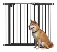 PawHut Barrière de sécurité Animaux 74-94 x 77 cm avec Porte Fermeture Automatique système de Double Verrouillage sans perçage avec 1 Extension Noir