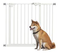 PawHut Barrière de sécurité Animaux 74-94 x 77 cm avec Porte Fermeture Automatique système de Double Verrouillage sans perçage avec 1 Extension Blanc