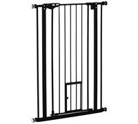 PawHut Barrière de sécurité Animaux de 104H cm avec Porte Fermeture Automatique système de Double Verrouillage sans percage de 74 à 80 cm Acier Noir