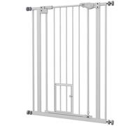 PawHut Barrière de sécurité Animaux de 104H cm avec Porte Fermeture Automatique système de Double Verrouillage sans percage de 74 à 80 cm Acier Blanc