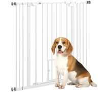 PawHut Barrière de sécurité Animaux de 104H cm avec Porte Fermeture Automatique système de Double Verrouillage sans percage de 74 à 101 cm Acier Blanc