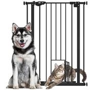 PawHut Barrière de sécurité Animaux de 104H cm Conception Haute avec Porte Chat Fermeture Automatique système de Double Verrouillage sans percage de 74 à 80 cm Acier Noir