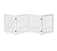 PawHut Barrière de sécurité autoportante pour Chien - avec Pieds - 305 x 82 cm - en Bois - Pliable - pour escaliers, Portes, Couloir - 4 Panneaux - Blanc