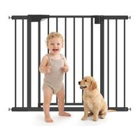 PawHut Barrière de Sécurité Bébé Enfant en Acier 76-102 cm Noir | Barrière Escalier avec Extensions, sans Perçage, Fixation par Pression, Fermeture Auto, Ouverture d'une Main
