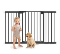 PawHut Barrière de Sécurité Bébé Enfant en Acier 76-130 cm Noir | Barrière Escalier avec Extensions, sans Perçage, Fixation par Pression, Fermeture Auto, Ouverture d'une Main