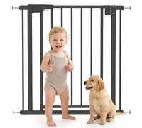 PawHut Barrière de Sécurité Bébé Enfant en Acier 76-81 cm Noir | Barrière Escalier avec Extensions, sans Perçage, Fixation par Pression, Fermeture Auto, Ouverture d'une Main