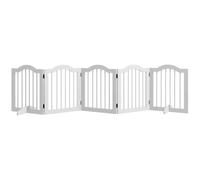 PawHut Barrière de sécurité chien 5 pièces, 254,5 x 61 cm Pliable Barrière pour chien avec porte, Barrière de sécurité avec 2 pieds de support, Barrière d'escalier autonome pour cuisine