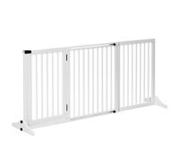 PawHut Barrière de sécurité chien autoportante 113–166×36×71 cm porte verrouillable Pin blanc