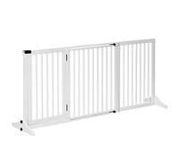 PawHut Barrière de sécurité Chien barrière autoportante Longueur réglable Porte verrouillable intégrée dim. 113-166L x 36l x 71H cm pin Blanc