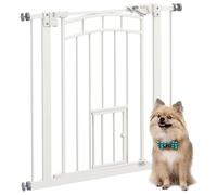 PawHut Barrière de sécurité Chien, barrière d'escalier à Fixation par Pression sans percer, Porte Fermeture Automatique, système de Double Verrouillage, 74 à 80 cm, Acier, Blanc