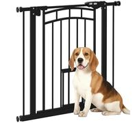PawHut Barrière de sécurité Chien, barrière d'escalier à Fixation par Pression sans percer, Porte Fermeture Automatique, système de Double Verrouillage, 74 à 80 cm, Acier, Noir