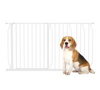PawHut Barrière de sécurité barrière pour Animal Domestique Longueur réglable barrière escaliers couloirs Portes sans perçage en Acier et ABS dim. 73L x 76H cm Blanc, 145x4x76cm